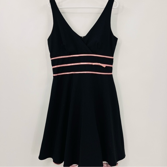 Hyphen Dress Black & Pink Slightly Stretchy Fit & Flare Vintage Bow Size 13/14 - Picture 1 of 6